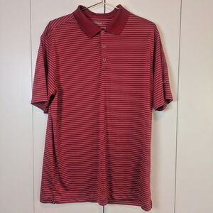Nike Golf Tour Performance Dri-Fit Polo Shirt Mens L Red White Striped Slim Fit